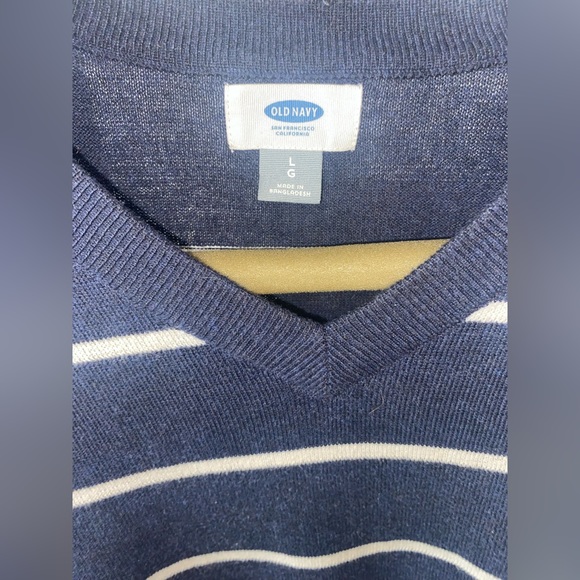 Old Navy Sweater L Mens Long Sleeve V Neck Blue Striped - Picture 2 of 3